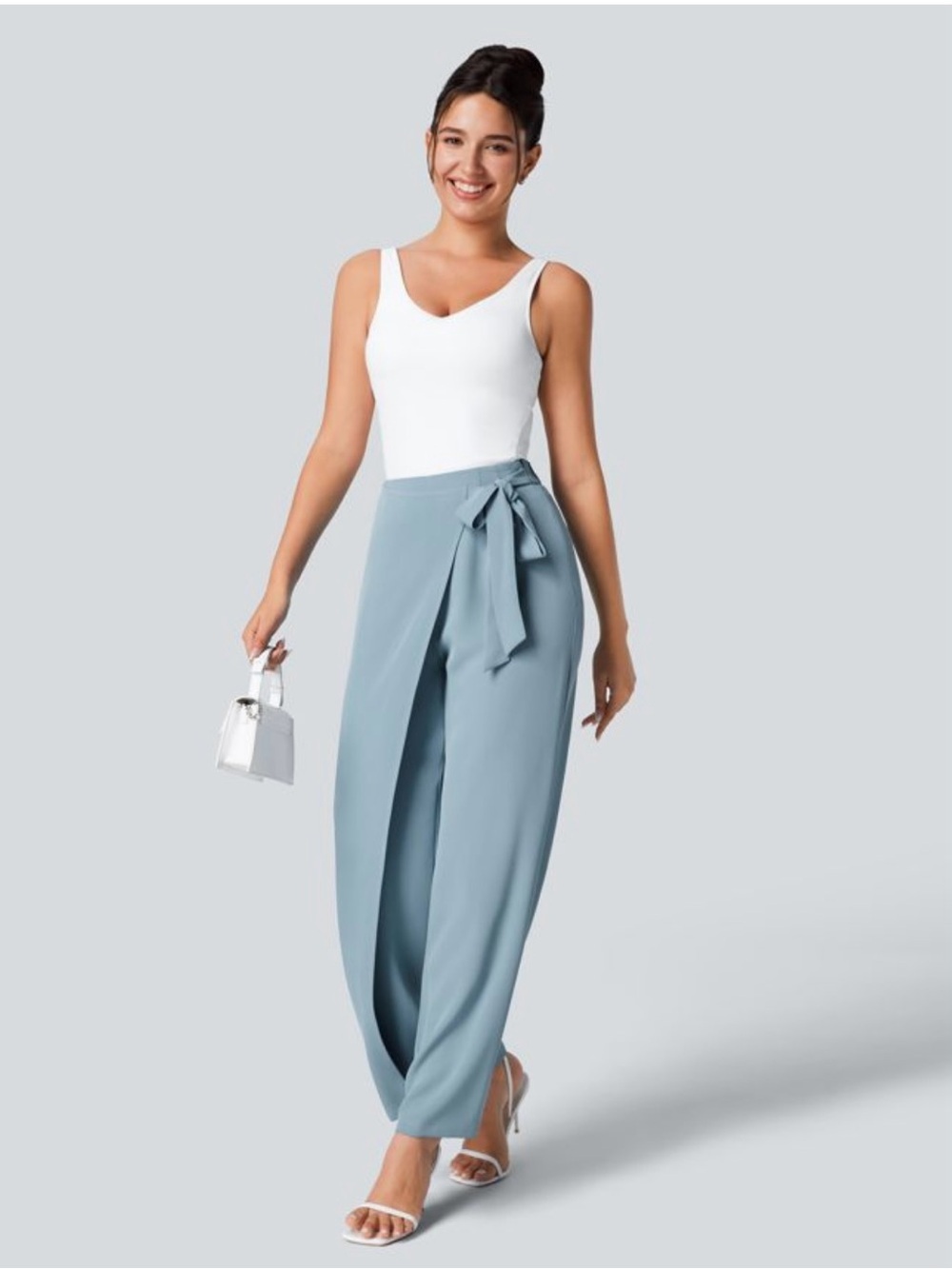 NWT Halara Flex™ High Waisted Tie Side Wide Leg Work Pants - Blue XS